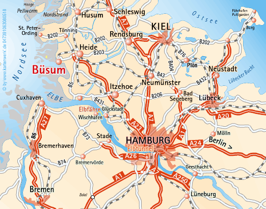 Landkarte Schleswig Holstein, Nordsee, Büsum und Umgebung vom Kartenwerk